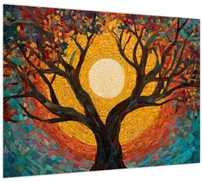 Tablou pe sticlă - Soarele în coroana arborelui vieții (70x50 cm)