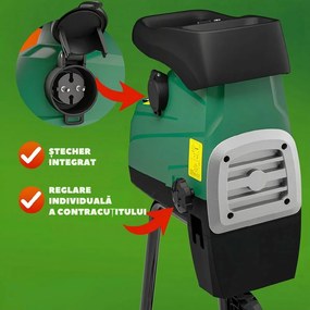 Tocător de grădină DIOX + 2x sac de 60 l, 3100W negru/verde Gardebruk