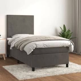 3142876 vidaXL Pat box spring cu saltea, gri închis, 90x190 cm, catifea