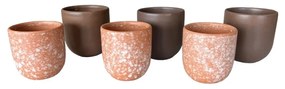 Set 6 Pahare Cafea Novum (3 X 250ml Maro Mat, 3 X 150ml Portocaliu Granit Mat) Gresie Glazurata Manual