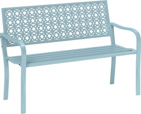 Outsunny Bancă exterioară, bancă de grădină din oțel, spătar decupat, cotiere, pentru 2 persoane, Albastru | Aosom Romania