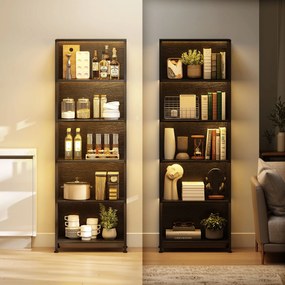 HOMCOM Bibliotecă cu 5 Rafturi, Verticală cu Iluminare LED în 7 Culori, Economisire Spațiu pentru Living, Dormitor și Birou, 60x30x179 cm, Negru | Aosom Romania