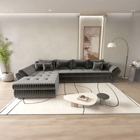 Colțar extensibil dumonde cu ladă de depozitare si sezut confortabil din spuma high-density, Loana XL Ambience Gri 335x185 cm