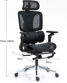 HOMCOM Scaun de birou ergonomic Scaun pentru birou cu suport lombar și suport cap reglabile, cotiere 5D rabatabile, suport picioare, plasă Negru | Aosom Romania
