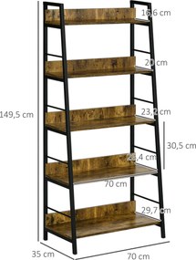 HOMCOM Etajeră bibliotecă Stil Industrial înclinat 5 Nivele 70L x 35l x 150H cm | Aosom Romania