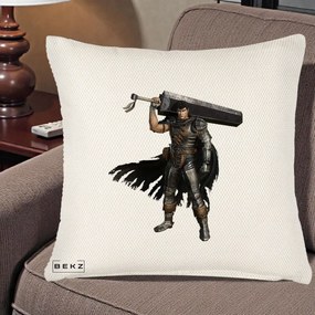 Perna Personalizata Berserk Guts Luptatorul Negru, 40x40 cm, Crem Reliefat, Husa Detasabila, Perna Inclusa, BEKZ®
