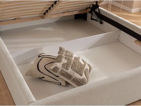 Pat matrimonial bej tapițat cu spațiu de depozitare cu somieră 200x200 cm Cille – Ropez