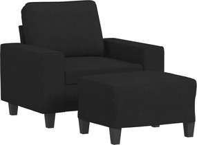 vidaXL Fotoliu canapea cu taburet, negru, 60 cm, material textil