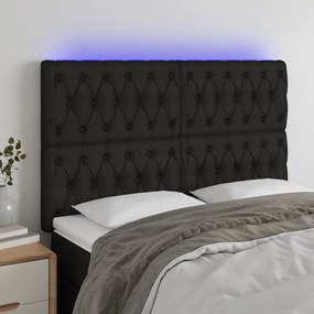 Tablie de pat cu LED, negru, 144x5x118 128 cm, textil 1, Negru, 144 x 7 x 118 128 cm