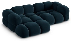 Colțar albastru închis cu tapițerie din catifea (cu colț pe partea stângă/cu șezlong) Loretto – Cosmopolitan Design