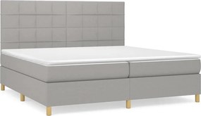 vidaXL Pat box spring cu saltea, gri deschis, 200x200 cm, textil
