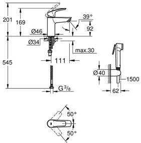 Baterie lavoar Grohe Eurosmart New S crom cu dus igienic