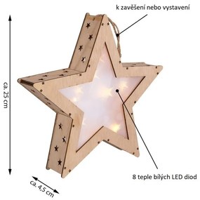 Stea de Crăciun din lemn cu efect 3D, 8 LED-uri