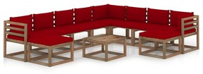 Set mobilier de gradina cu perne rosu vin, 11 piese Bordo, 3x colt + 5x mijloc + 2x suport pentru picioare + masa, 1