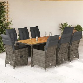 vidaXL Set mobilier grădină cu perne, 9 piese, gri, poliratan