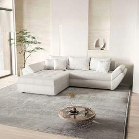 Colțar extensibil dumonde cu ladă de depozitare si sezut confortabil din spuma high-density, Loana Zoom Crem 270x185 cm