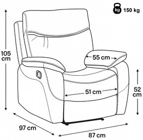 Fotoliu reclinabil 4092 GREY3, vintage, gri