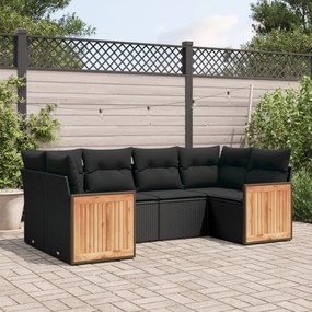 3227938 vidaXL Set mobilier de grădină cu perne, 6 piese, negru, poliratan