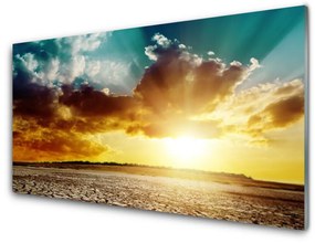Tablou pe sticla Sun Nori Desert Peisaj Albastru Gri Galben Portocaliu