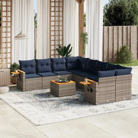 vidaXL Set canapele de grădină, 9 piese, cu perne, gri, poliratan