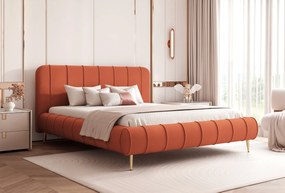 Pat Stripe 120 x 200 Cm , Picioare Metalice, Lada depozitare, Tapiterie Catifea Portocaliu