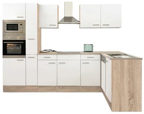 Mobilă de bucătărie de colț Yorki 310, corp din stejar Sonoma, cu față alb satinat