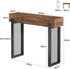 MACI33 - Masa Consola, 105 cm, masuta hol, cu spatiu de depozitare, living, dormitor - Negru - Maro