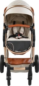 Carucior nou nascuti 2 in 1 NOVOKIDS™ Alma Gold PRO , Cu geanta bebe, Cadru Aluminiu , Amortizoare, Roti din cauciuc plin AVE, Landou, Modul sport,