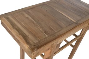 Consolă hol farmhouse din lemn de tec reciclat, natur, cu console decupate sub blat și traverse rotunde, 83 x 100 x 50 cm, „Avana Small”