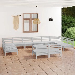 vidaXL Set mobilier de grădină, 13 piese, alb, lemn masiv de pin