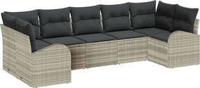 vidaXL Set de canapele pentru grădină 7 pcs Gri deschis Poli Rattan