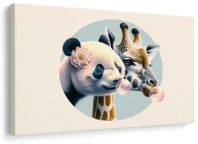 Tablou panda și girafă cu balon de gumă