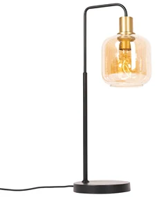 Lampă de masă de design neagră cu alamă și sticlă ambră - Zuzanna