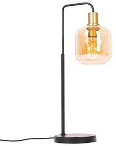 Lampa de masa de design neagra cu alama si sticla chihlimbar - Zuzanna