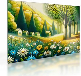 Tablou pe sticlă - Sat în galben-verde (70x50 cm)