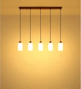 Globo 15977-5H - Lustră suspendată pe cablu ROWENA 5xE27/60W/230V stejar/alb