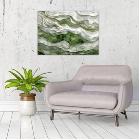 Tablou pe sticlă - Undele verzi și albe (70x50 cm)