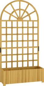 Outsunny Jardinieră cu spalier, ladă de flori, cu orificii de drenaj, din lemn masiv, 90 x 30 x 180 cm, efect lemn natural | Aosom Romania