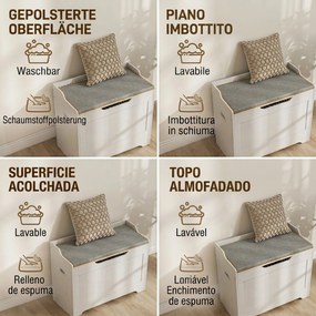 HOMCOM Bancă de Depozitare cu Pernă din Material Textil, Bancă Multifuncțională cu Balama de Siguranță, 75x40x56 cm, Alb | Aosom Romania