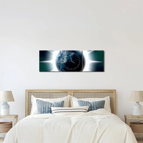 Tablou cu planeta iluminată (cu ceas) (90x30 cm)
