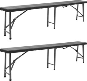 vidaXL Bănci de grădină pliabile, 2 buc., negru, 180 cm, HDPE