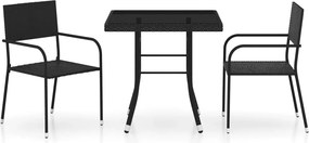 vidaXL Set mobilier de grădină, 3 piese, negru, poliratan