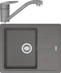 Set chiuveta bucatarie compozit Franke Basis 1 cuva cu picurator 62x50 cm reversibila finisaj Stone Grey mat cu baterie