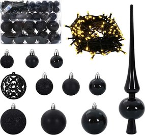 vidaXL Set de Globuri de Crăciun cu 150 LED 61 pcs Negru Plastic
