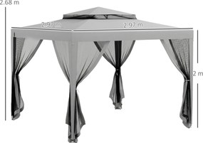 Outsunny Foisor de Gradina cu Plasa de Tantari, Foisor 3x3 m cu Acoperis Dublu si Cadru din Metal, Bej | Aosom Romania