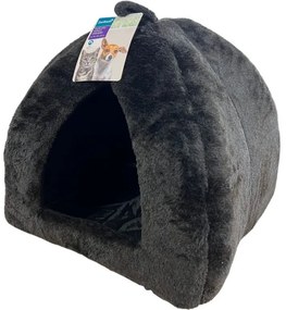 Culcus pufos pentru caine/pisica HUISE 40x35 cm, negru-gri