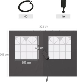 Outsunny Panouri laterale pentru pergolă, 4 panouri laterale pentru pavilion de grădină, cu fermoare, 3 x 4 m pergolă, Gri închis | Aosom Romania
