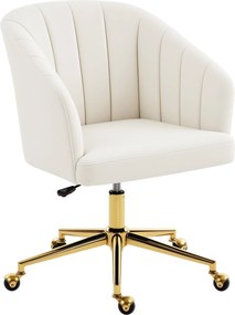 HOMCOM Scaun de birou cu aspect de catifea, umplutură din spumă, reglabil pe înălțime, pe roți, bază din oțel, crem | Aosom Romania