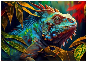 Tablou pe sticlă - Iguana colorată (70x50 cm)