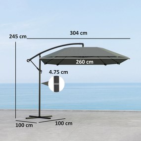 Outsunny Umbrelă laterală 3 m, umbrelă de grădină exterioară înclinabilă, bază, manivelă, țesătură poliester 180 g/m², Gri închis | Aosom Romania